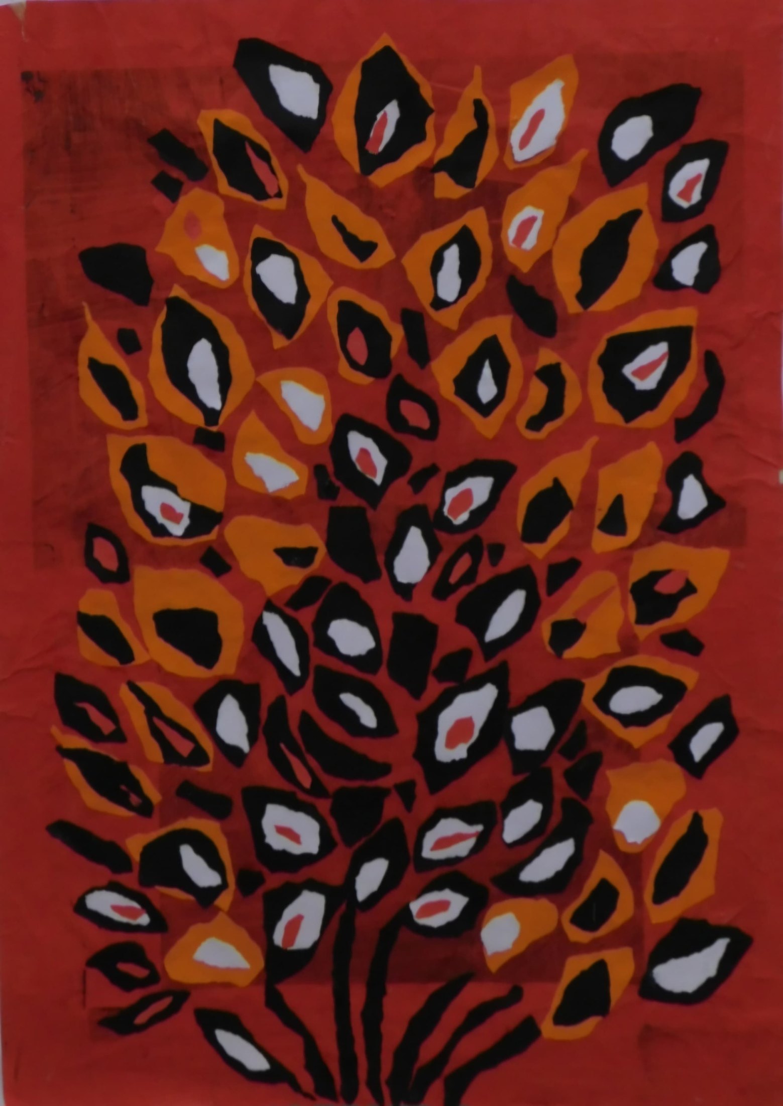 Flowers on Red Ground with Newspaper von Jacqueline Enkelaar-Ashdown