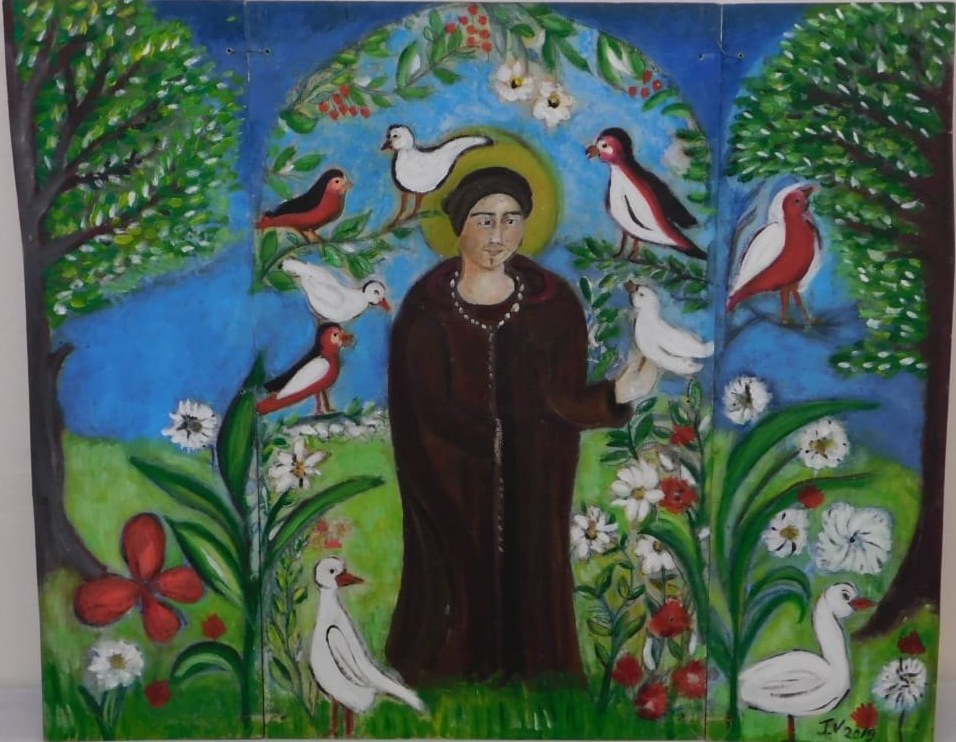 Saint with Birds von Jacqueline Enkelaar-Ashdown