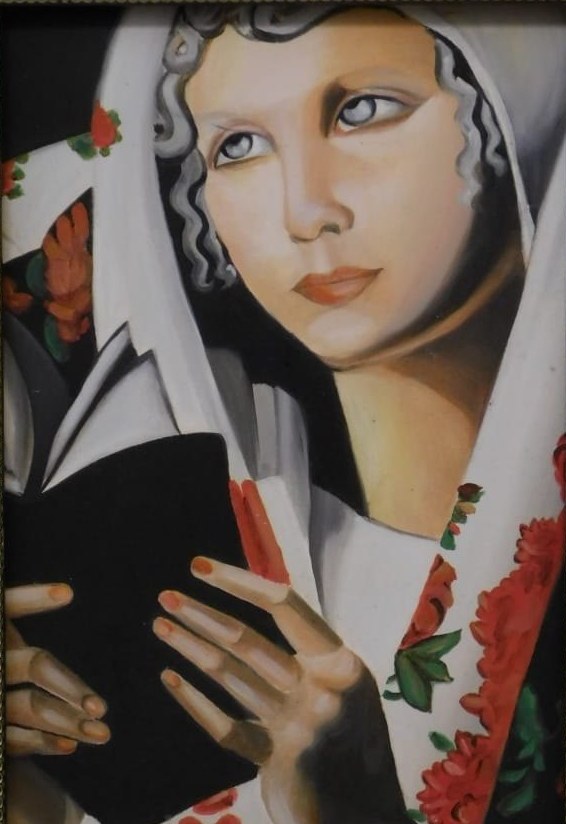 Woman with Book and Red Flowers von Jacqueline Enkelaar-Ashdown